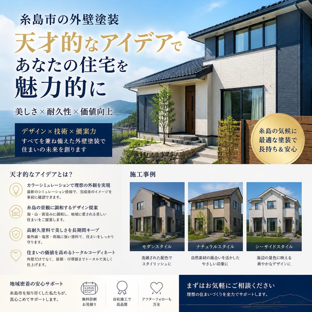 糸島市の外壁塗装、天才的なアイデアであなたの住宅を魅力的に