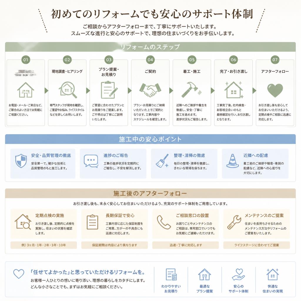 施工の流れと安心のサポート