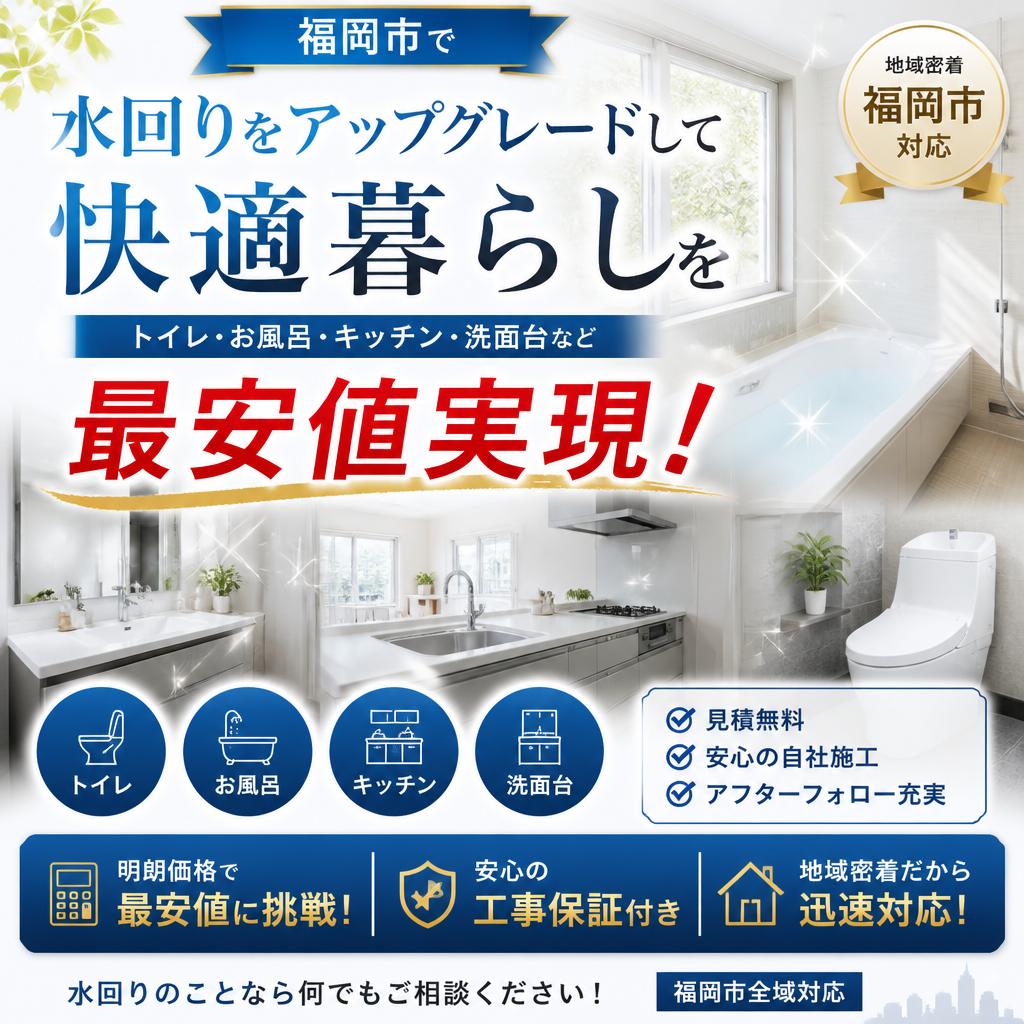 水回りをアップグレードして快適暮らしを福岡市で最安値実現！