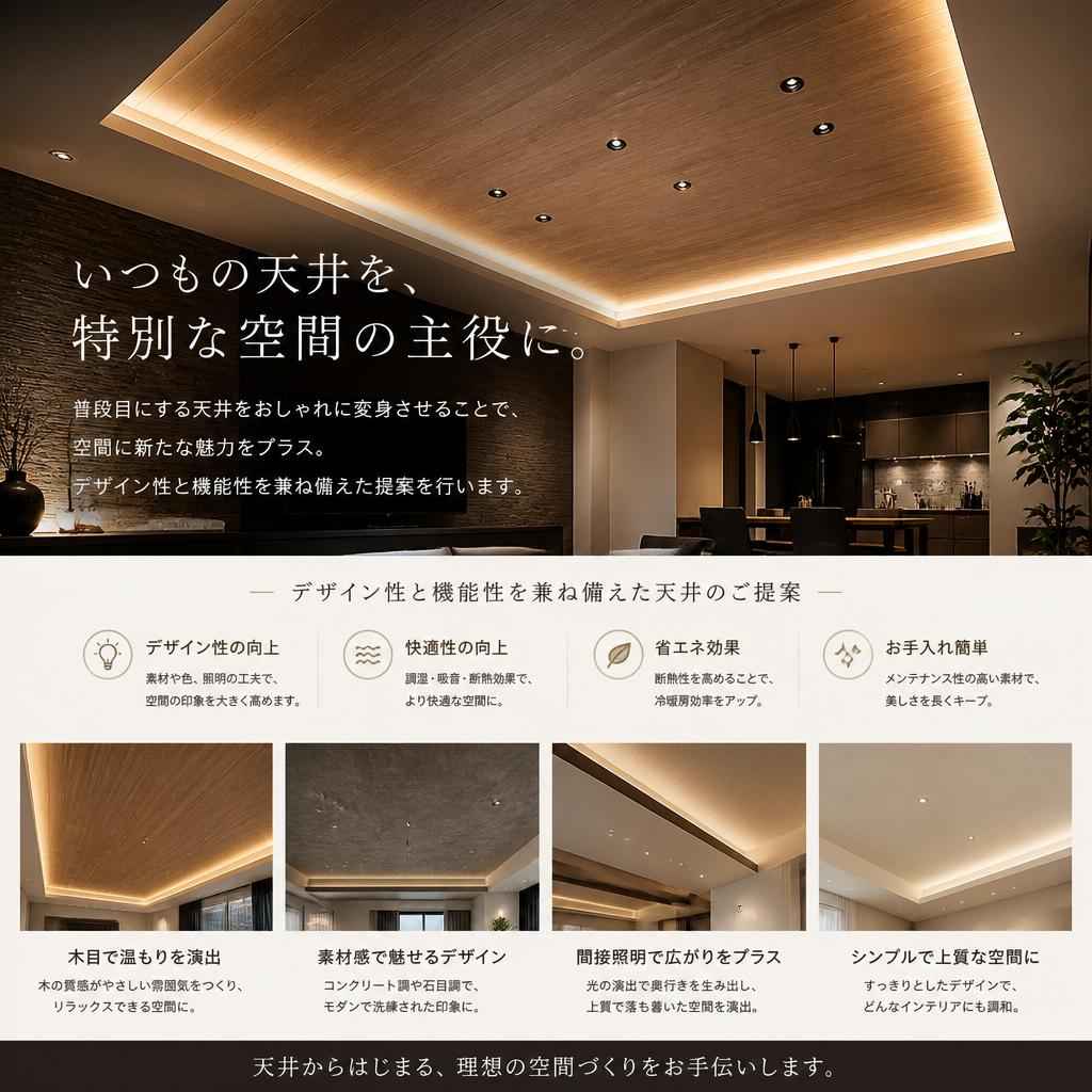 おしゃれな天井デザインがポイント
